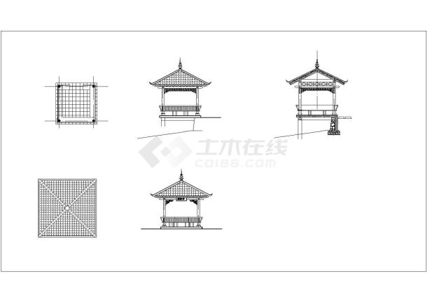 湖边景观方亭建筑施工图CAD详图-图一