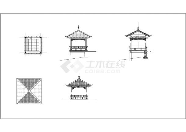 湖边景观方亭建筑施工图CAD详图-图二