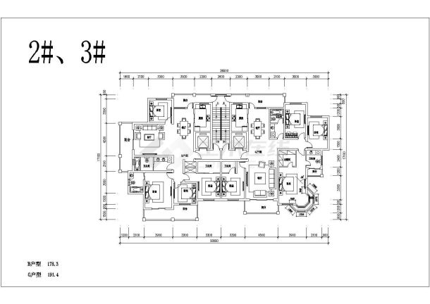 精品两梯两户大户型住宅平面施工设计图纸-图一