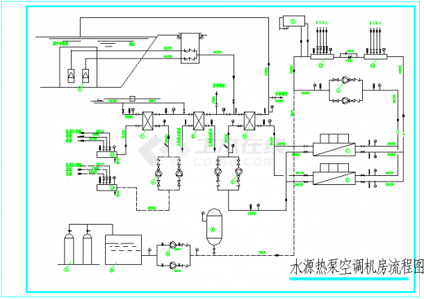 某地小型水源热泵空调机房流程设计图-图一