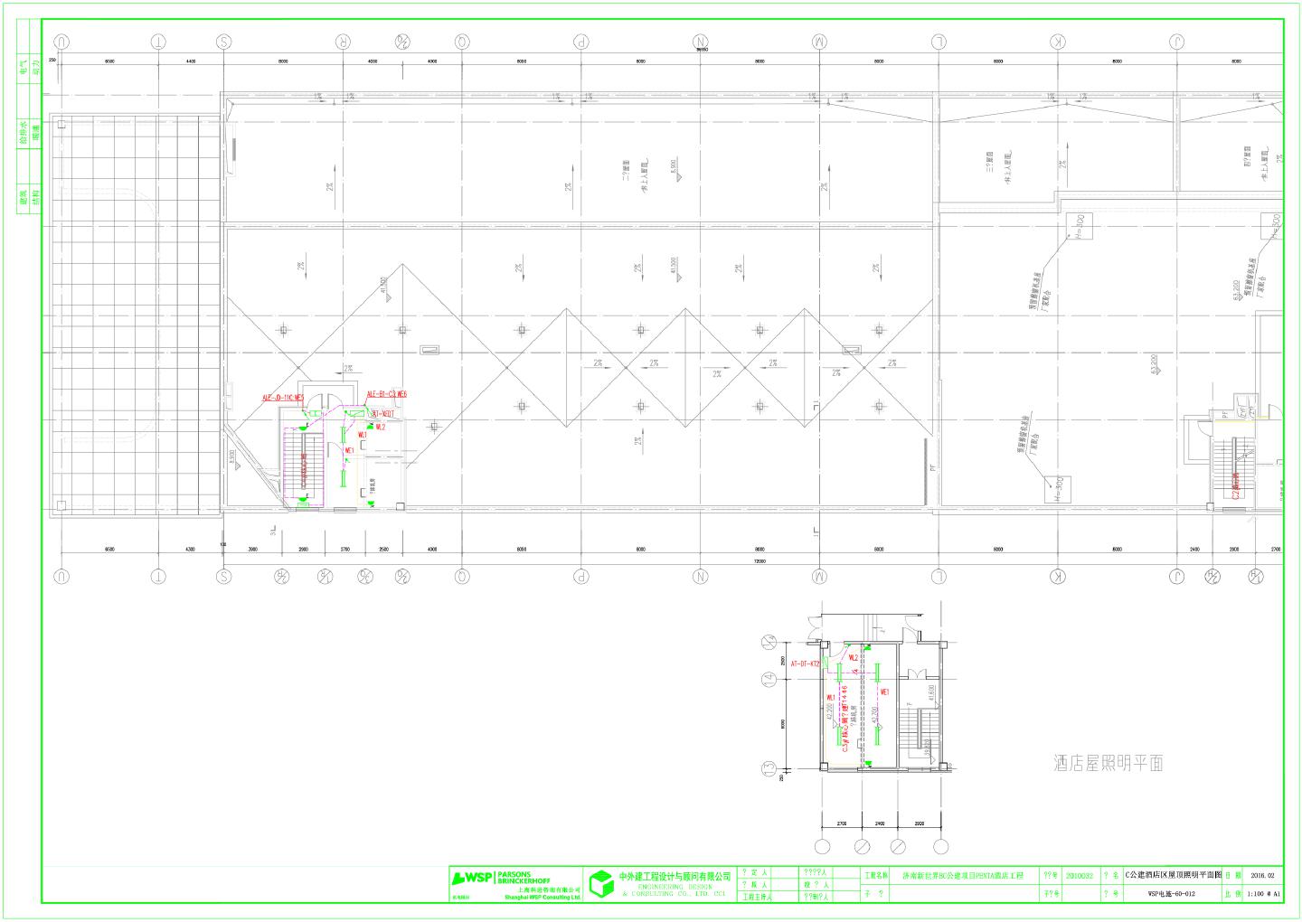 酒店工程夹层与顶层照明平面图CAD