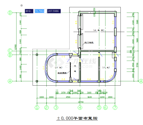 某地区门卫建筑装修cad平面布置施工图纸-图一