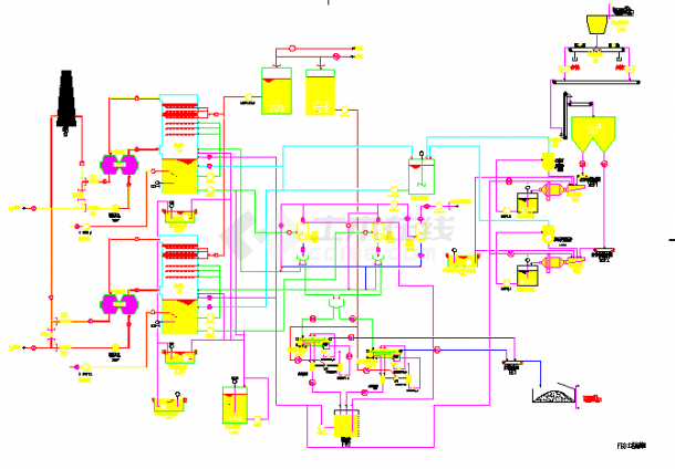 无锡某地区火电厂烟气脱硫工艺流程暖通设计cad图-图一