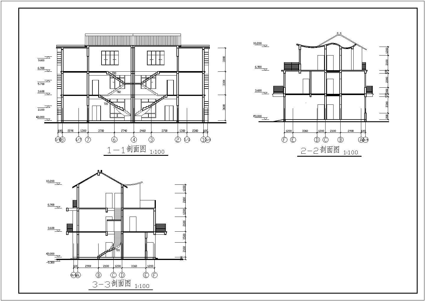 某地两套三层联体别墅建筑施工图纸
