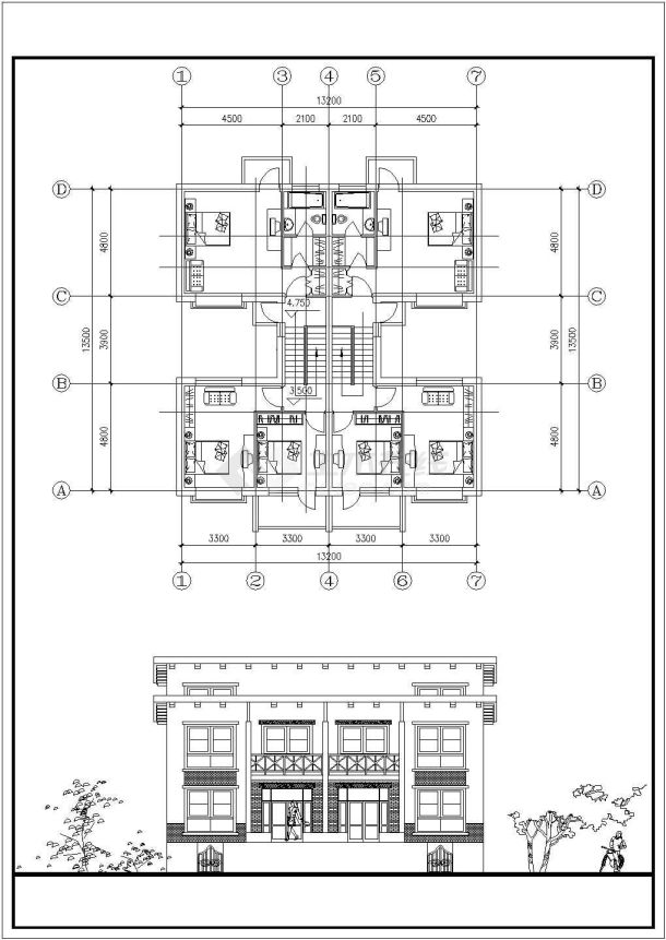 某地区二层双拼别墅建筑方案设计图-图一