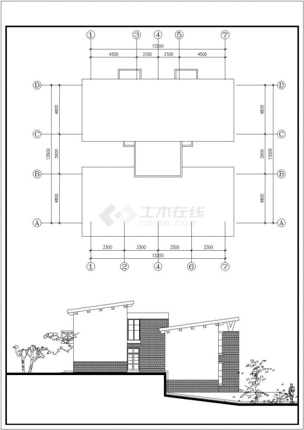 某地区二层双拼别墅建筑方案设计图-图二