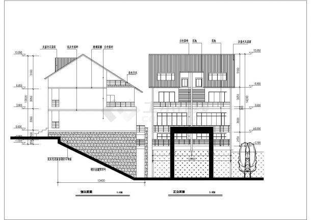 某地区三层双拼别墅建筑方案设计图-图一