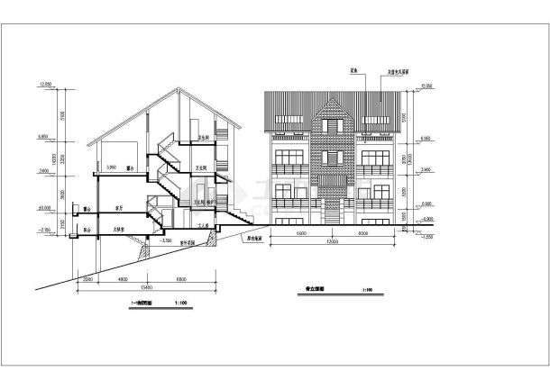 某地区三层双拼别墅建筑方案设计图-图二