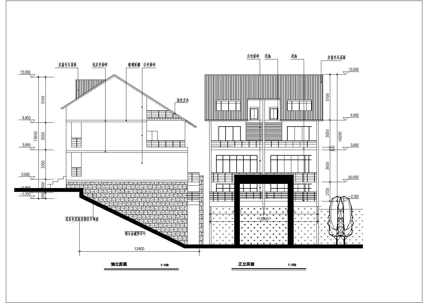 某地区三层双拼别墅建筑方案设计图