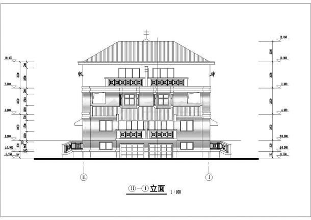 某地区三层双拼别墅建筑设计施工方案图纸-图一