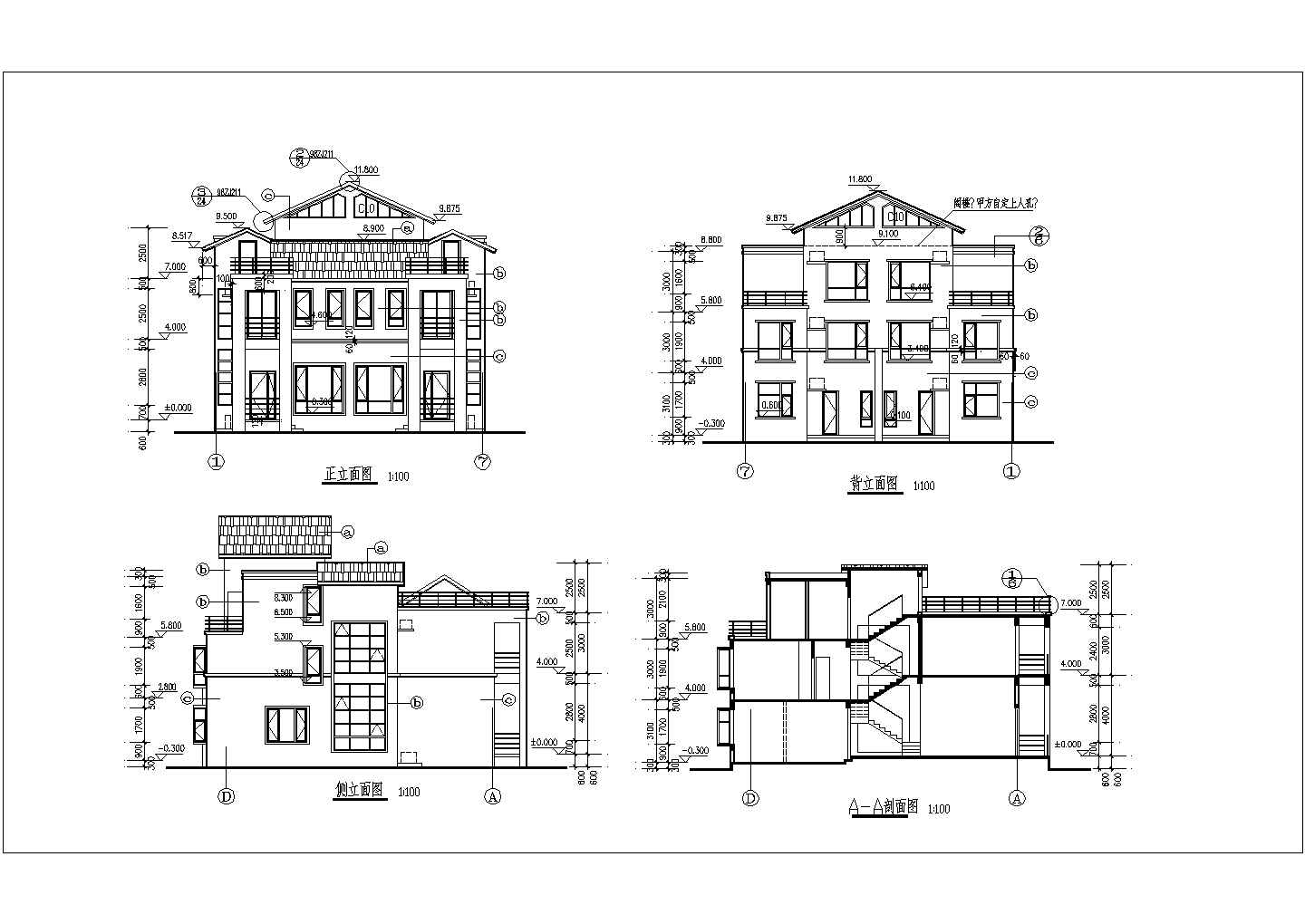 某地区三层豪华双拼别墅建筑设计图