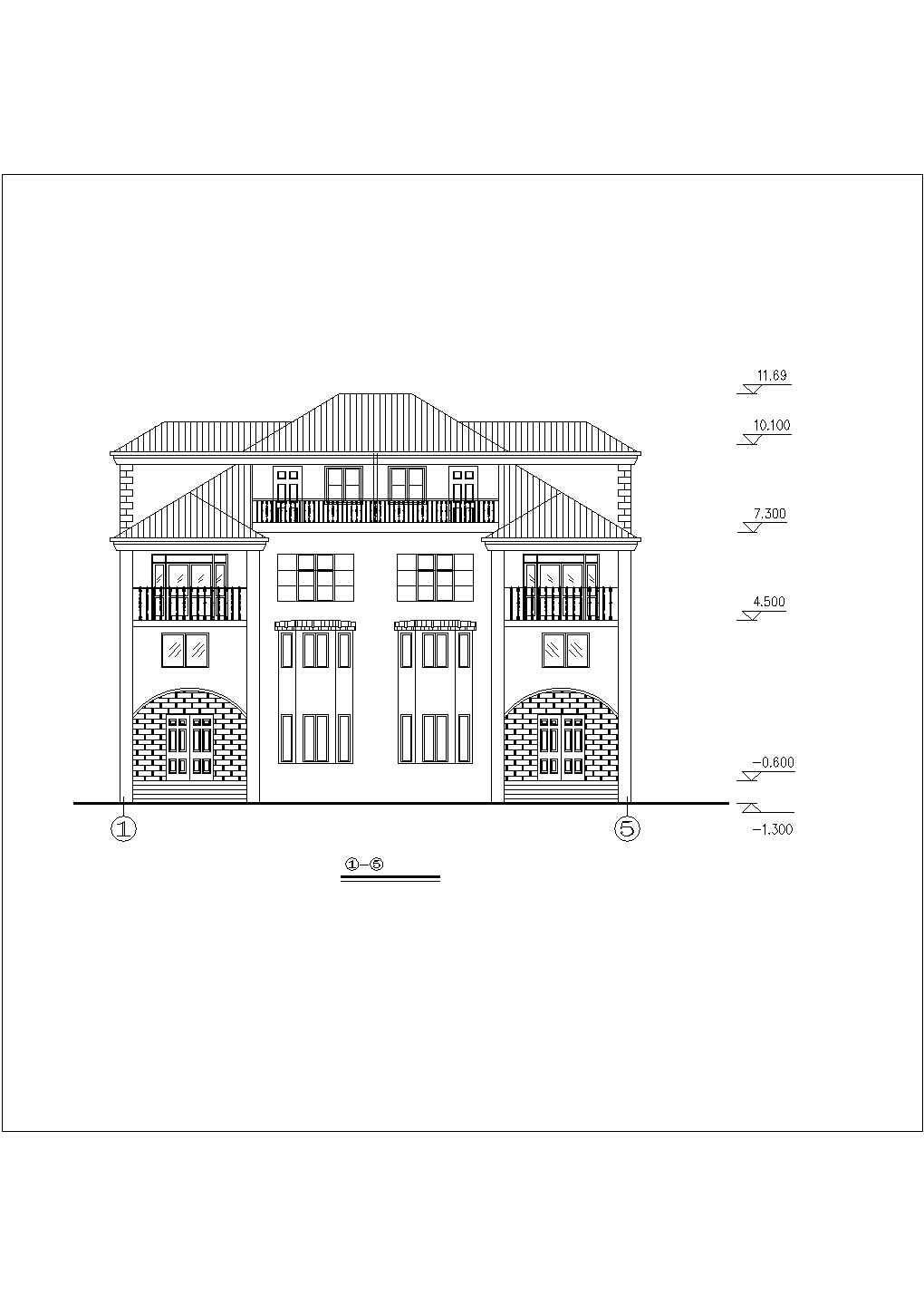 某地区三层双拼阁楼别墅建筑设计图