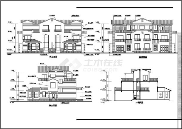 某地区三层双拼别墅设计两种方案图-图二