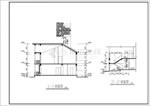某地区二层双拼别墅建筑设计施工图纸-图二