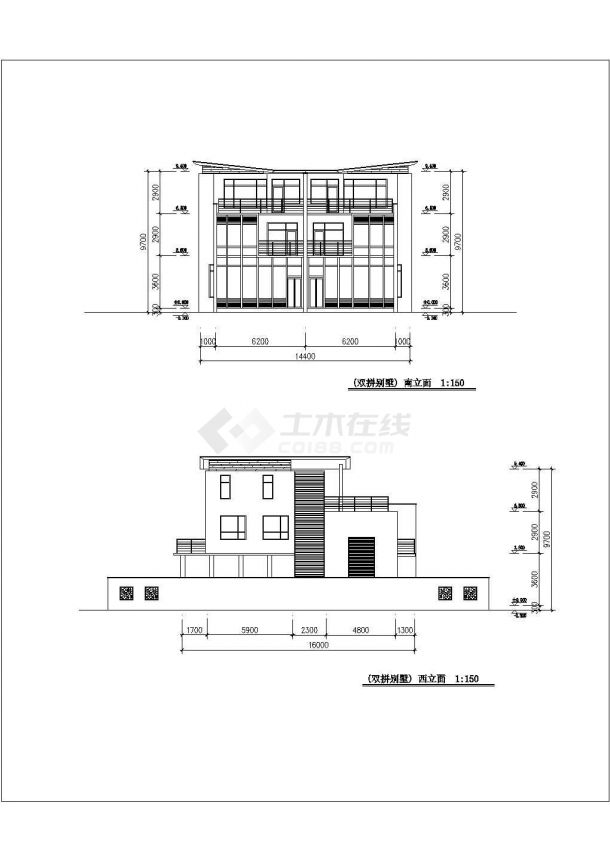 某地区三层双拼别墅设计施工方案图-图一