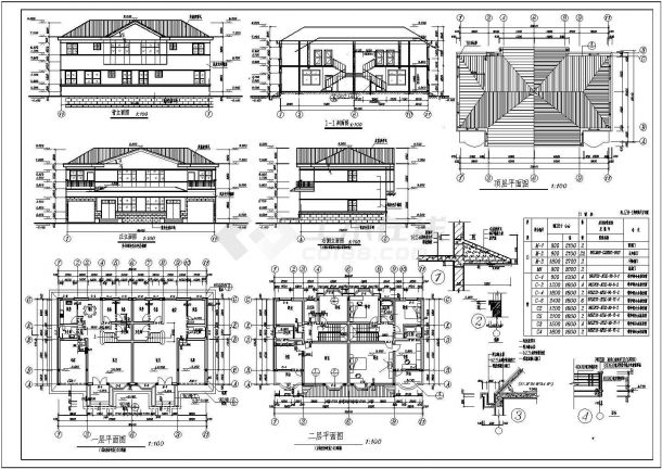 某地区二层双拼别墅建筑设计方案施工图-图一