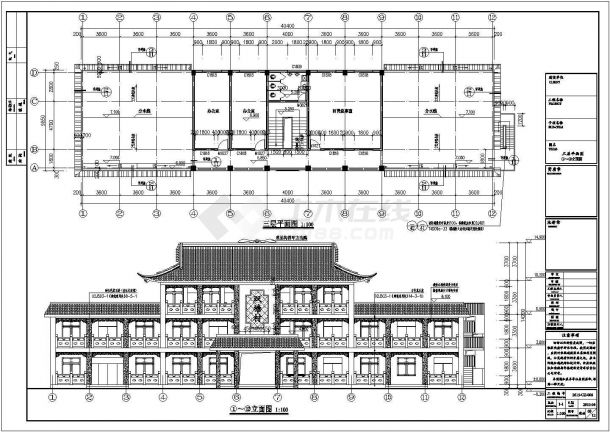 三层仿古办公楼建筑全套设计施工图-图一