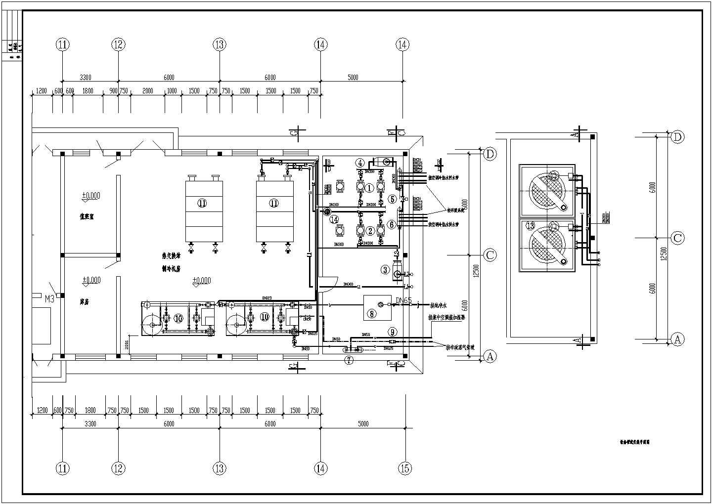 无锡某地区空调制冷机房设计cad施工图