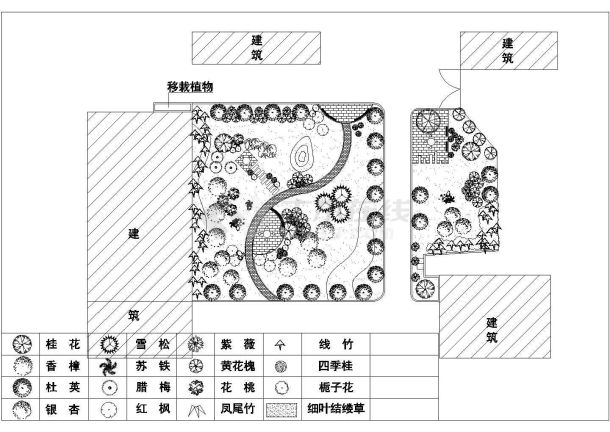 某地区小游园绿化节点CAD施工详图-图一