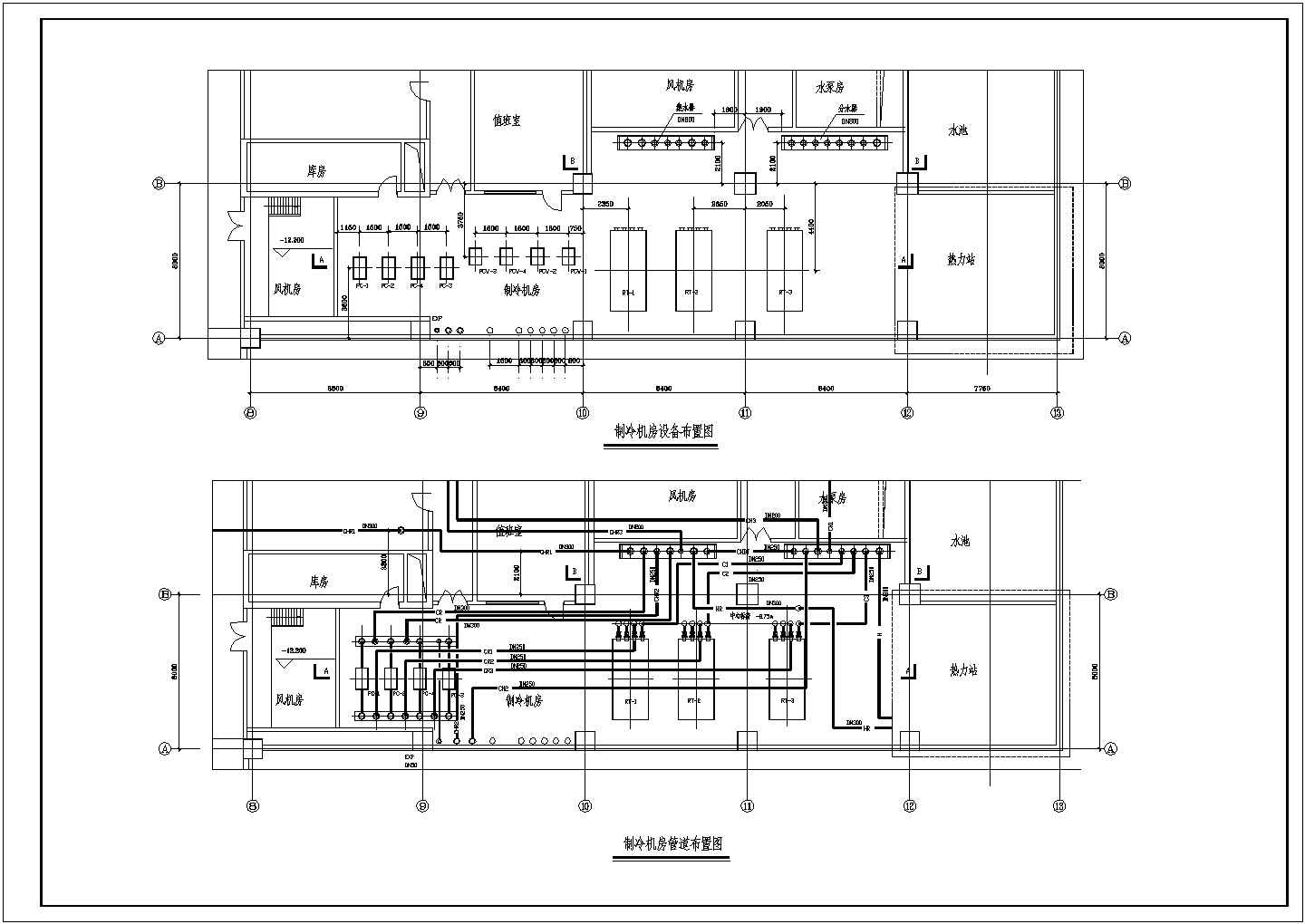 深圳某地区工厂空调制冷机房暖通设计cad图