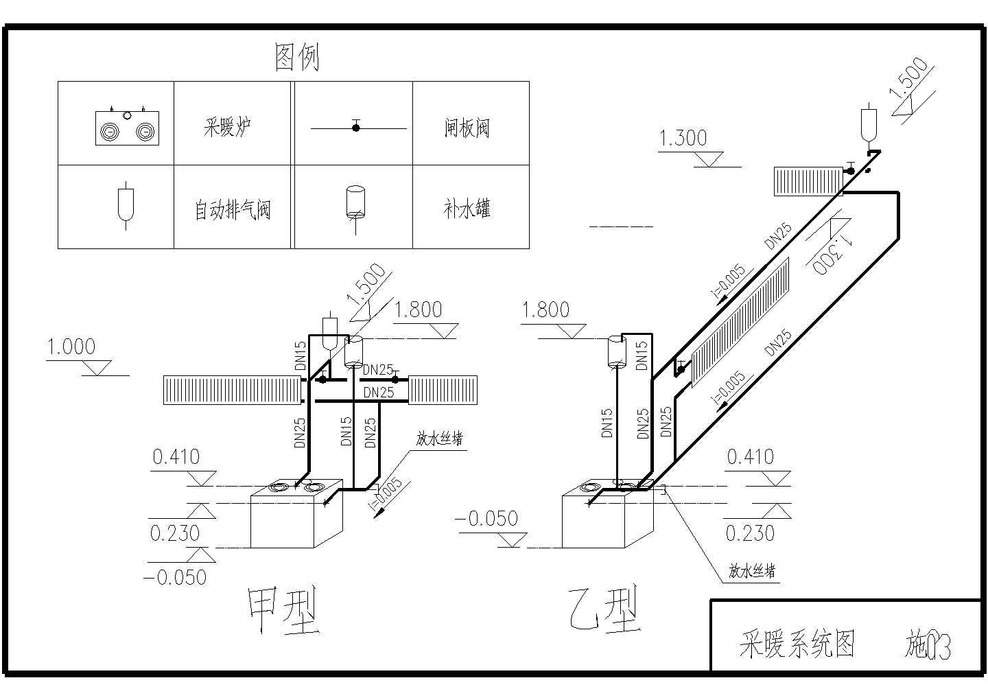 广东某地区两排平房土暖气设计cad图纸