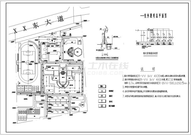 某中学电力、照明外部规化图CAD图纸-图一