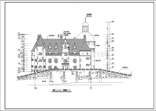 某地区3层坡顶法国古堡建筑设计施工图-图一