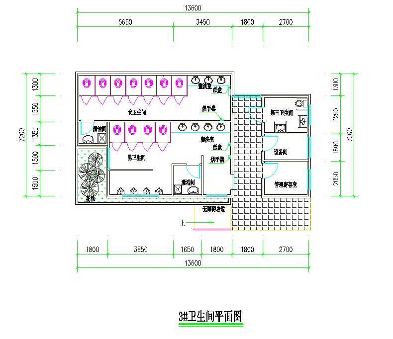 公园景区中式厕所平面设计施工cad方案