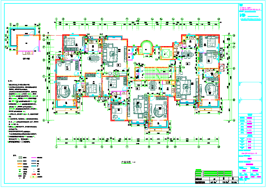 点式高层成套住宅建筑户型设计CAD施工图(一梯多户)