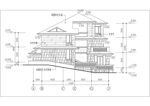 精美日式三层别墅详细建筑设计图纸-图一