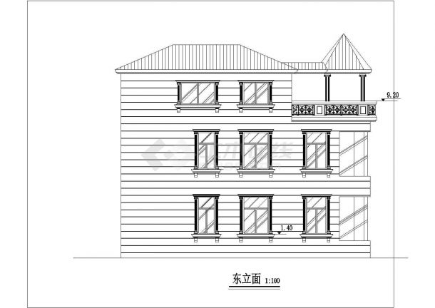 古典三层坡屋顶自建房屋详细建筑设计图-图一