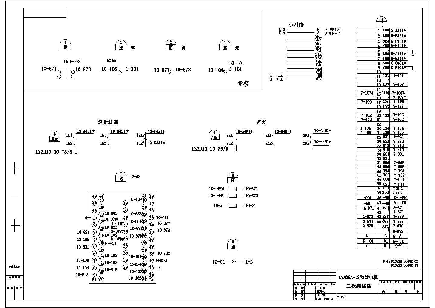 KYN28A-12 #2发电机柜接线图