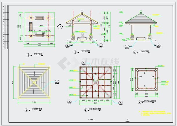 某公园景亭建筑设计cad施工图-图二