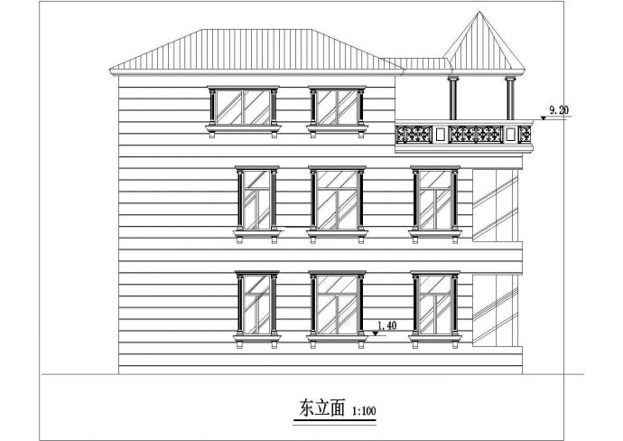 带落地窗三层坡屋顶自建房屋建筑设计图_图1