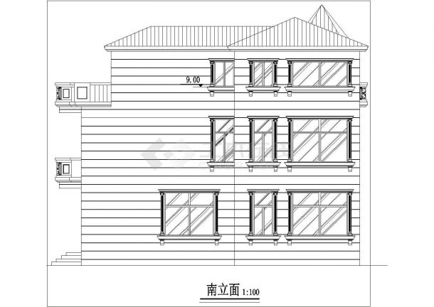 带落地窗三层坡屋顶自建房屋建筑设计图-图二