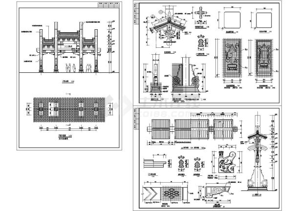 某陵苑牌坊建筑设计CAD施工详图-图一