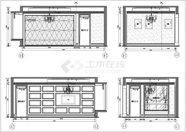 【重庆】新古典风格一层带地下室别墅样板房装修施工图（附效果图和水电）-图二