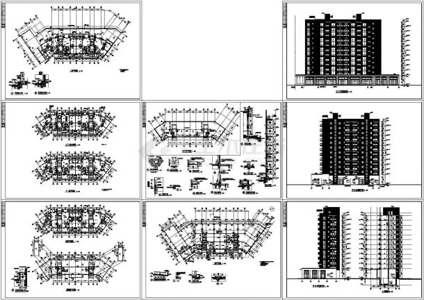 住宅小区楼建筑施工cad图，共八张-图一