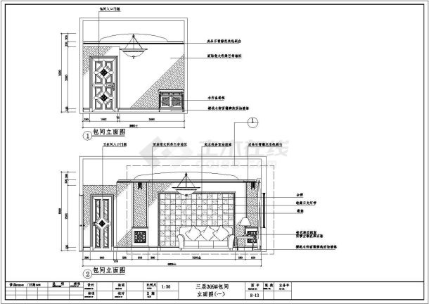 某地区会所包厢装修设计方案施工CAD图-图一