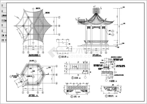 一整套混凝土凉亭建筑结构图纸-图二