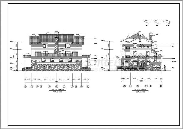 景区某带夹层三层别墅建筑施工方案图-图二