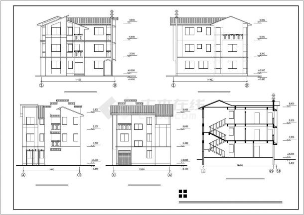 三层单家独院式别墅建筑图（含效果图）-图二