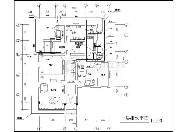 常州某一栋别墅给排水详细cad设计图纸-图一