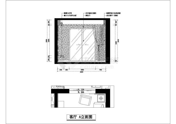 【昆山】现代时尚三室一厅室内设计施工图（附效果图）-图一