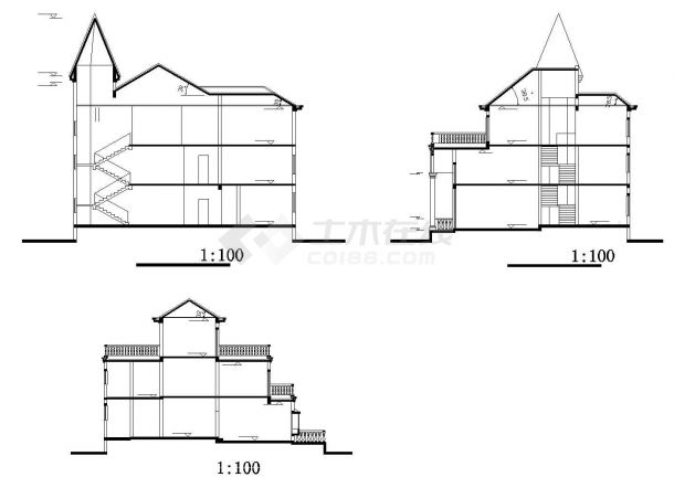 带落地窗大气三层别墅详细建筑设计图-图二