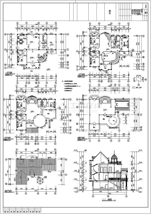 某三层欧式度假别墅建筑施工图（含效果图）-图二