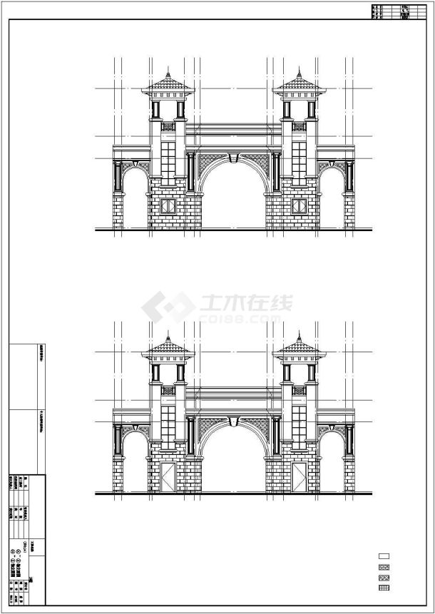 江西省某农副产品市场大门建筑设计施工图-图一