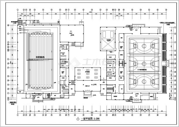 某地区游泳馆建筑设计CAD施工图-图二