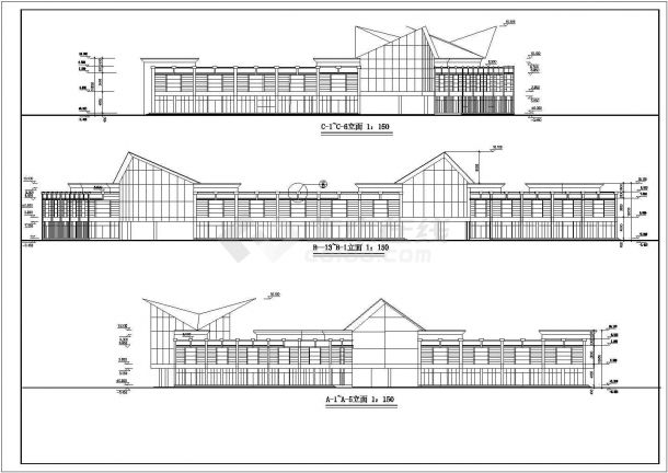 上海市新区某地区会所平立面建筑图-图一