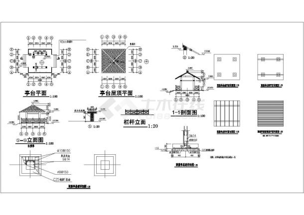 观景亭、看台、木栈道景观设计施工图-图二